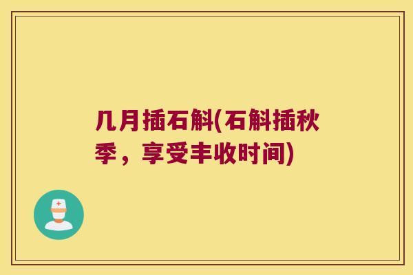 几月插石斛(石斛插秋季，享受丰收时间)
