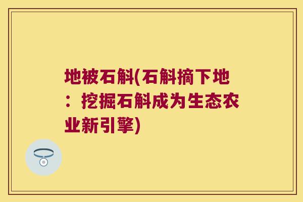 地被石斛(石斛摘下地：挖掘石斛成为生态农业新引擎)