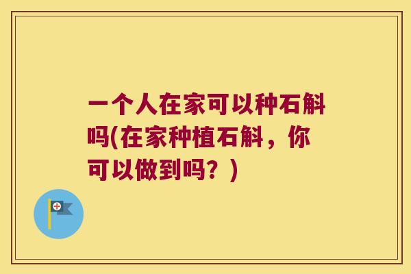 一个人在家可以种石斛吗(在家种植石斛，你可以做到吗？)