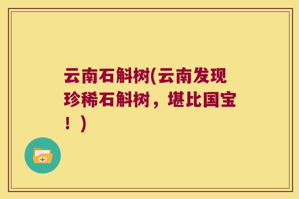 云南石斛树(云南发现珍稀石斛树，堪比国宝！)