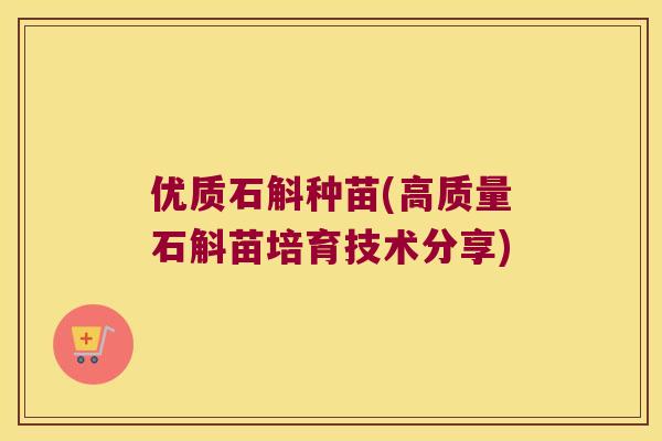 优质石斛种苗(高质量石斛苗培育技术分享) 优质石斛种苗(高质量石斛苗培育技术分享)