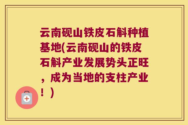 云南砚山铁皮石斛种植基地(云南砚山的铁皮石斛产业发展势头正旺，成为当地的支柱产业！)
