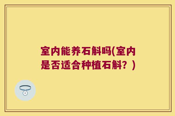 室内能养石斛吗(室内是否适合种植石斛？)