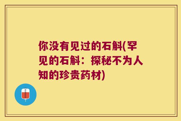 你没有见过的石斛(罕见的石斛：探秘不为人知的珍贵药材)