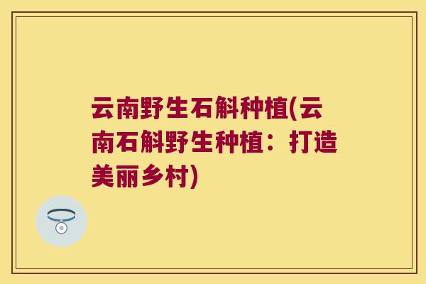 云南野生石斛种植(云南石斛野生种植：打造美丽乡村)