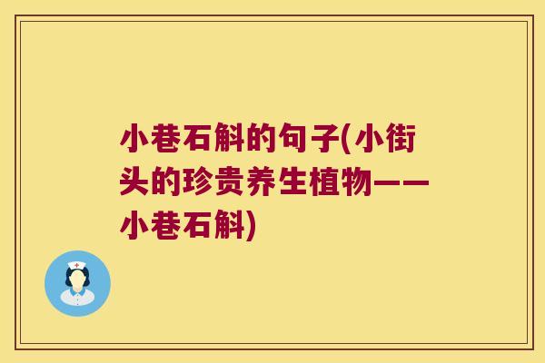 小巷石斛的句子(小街头的珍贵养生植物——小巷石斛)