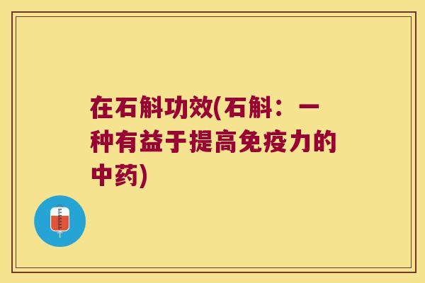 在石斛功效(石斛：一种有益于提高免疫力的中药)