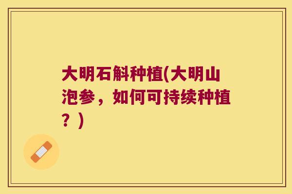 大明石斛种植(大明山泡参，如何可持续种植？)