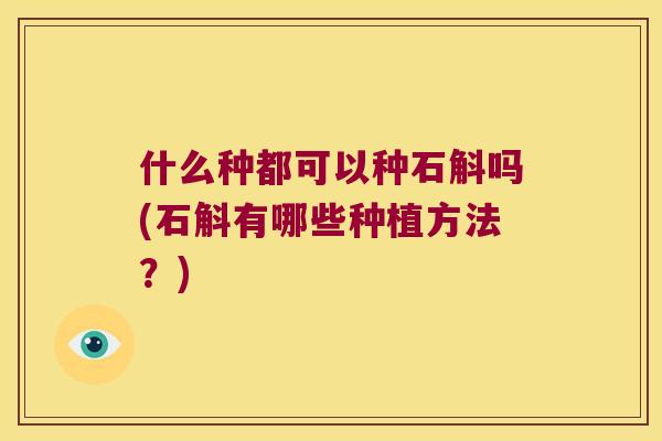 什么种都可以种石斛吗(石斛有哪些种植方法？)