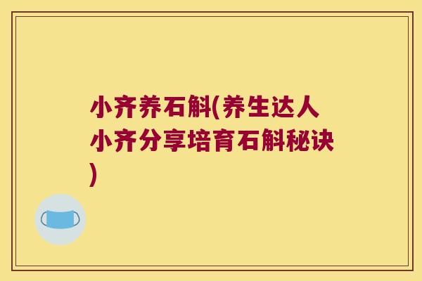 小齐养石斛(养生达人小齐分享培育石斛秘诀) 小齐养石斛(养生达人小齐分享培育石斛秘诀)