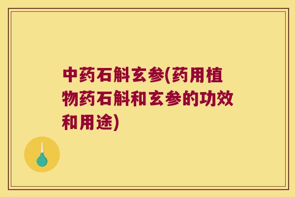 石斛玄参(药用植物药石斛和玄参的功效和用途)