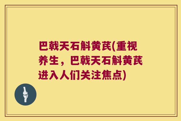 巴戟天石斛黄芪(重视养生，巴戟天石斛黄芪进入人们关注焦点)