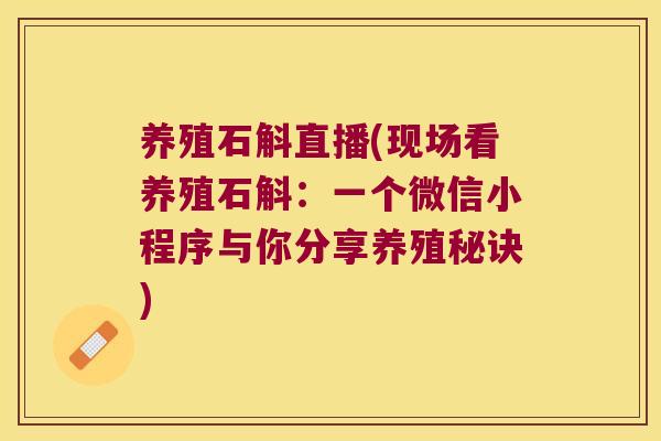 养殖石斛直播(现场看养殖石斛：一个微信小程序与你分享养殖秘诀)