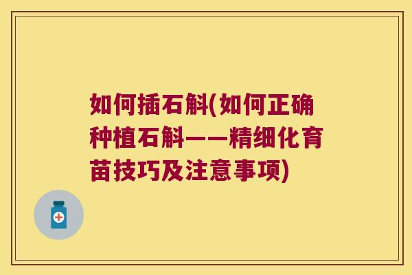 如何插石斛(如何正确种植石斛——精细化育苗技巧及注意事项)