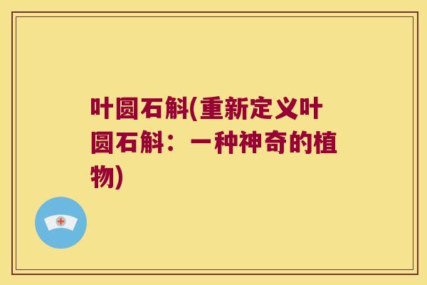 叶圆石斛(重新定义叶圆石斛：一种神奇的植物)