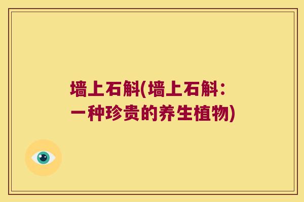 墙上石斛(墙上石斛：一种珍贵的养生植物)
