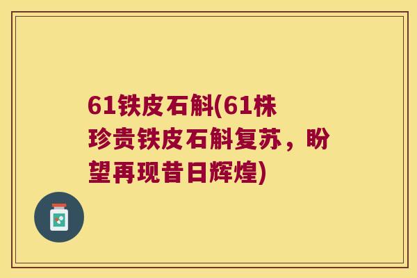 61铁皮石斛(61株珍贵铁皮石斛复苏，盼望再现昔日辉煌)