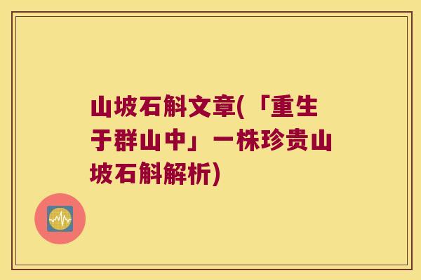 山坡石斛文章(「重生于群山中」一株珍贵山坡石斛解析)