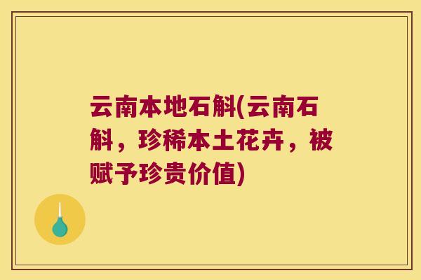云南本地石斛(云南石斛，珍稀本土花卉，被赋予珍贵价值)