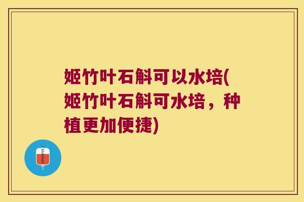 姬竹叶石斛可以水培(姬竹叶石斛可水培，种植更加便捷)