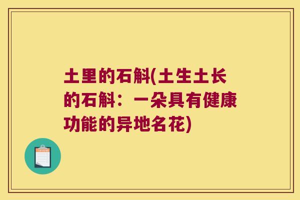 土里的石斛(土生土长的石斛：一朵具有健康功能的异地名花)