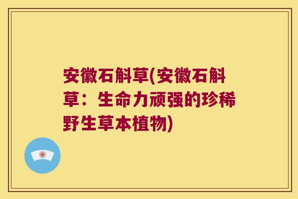 安徽石斛草(安徽石斛草：生命力顽强的珍稀野生草本植物)