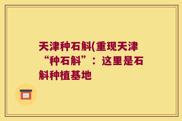 天津种石斛(重现天津“种石斛”:这里是石斛种植基地 天津种石斛(重现天津“种石斛”:这里是石斛种植基地