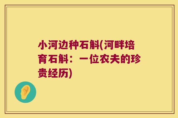 小河边种石斛(河畔培育石斛:一位农夫的珍贵经历) 小河边种石斛(河畔培育石斛:一位农夫的珍贵经历)