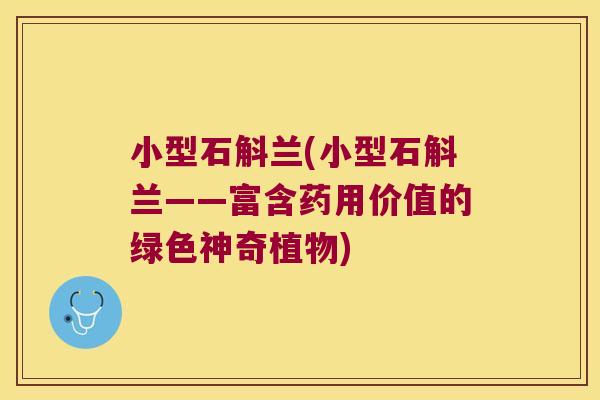 小型石斛兰(小型石斛兰——富含药用价值的绿色神奇植物)