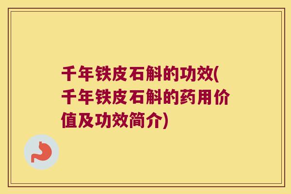 千年铁皮石斛的功效(千年铁皮石斛的药用价值及功效简介)