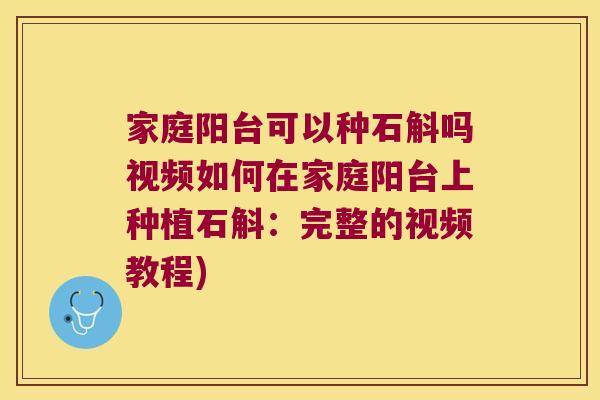 家庭阳台可以种石斛吗视频如何在家庭阳台上种植石斛：完整的视频教程)