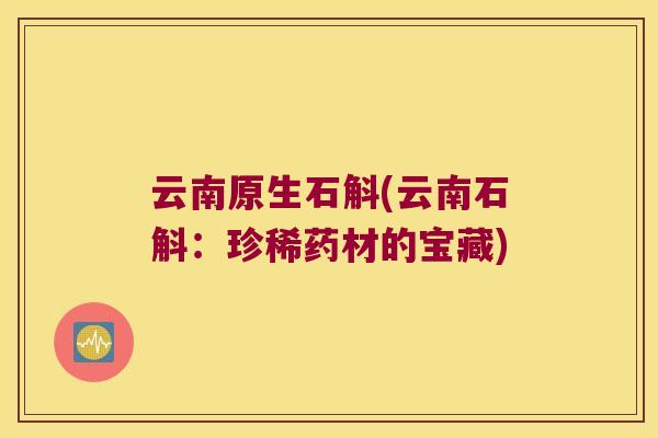 云南原生石斛(云南石斛：珍稀药材的宝藏)