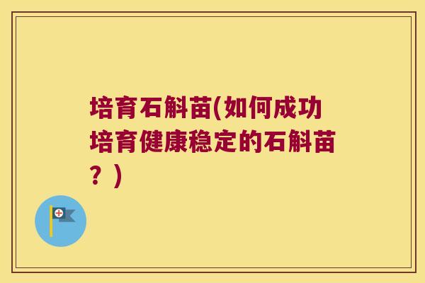培育石斛苗(如何成功培育健康稳定的石斛苗？)