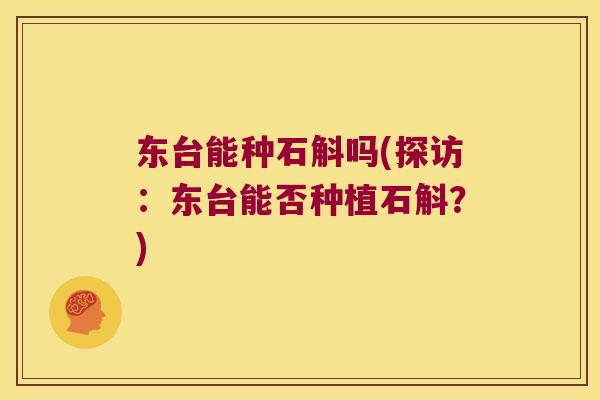 东台能种石斛吗(探访：东台能否种植石斛？)