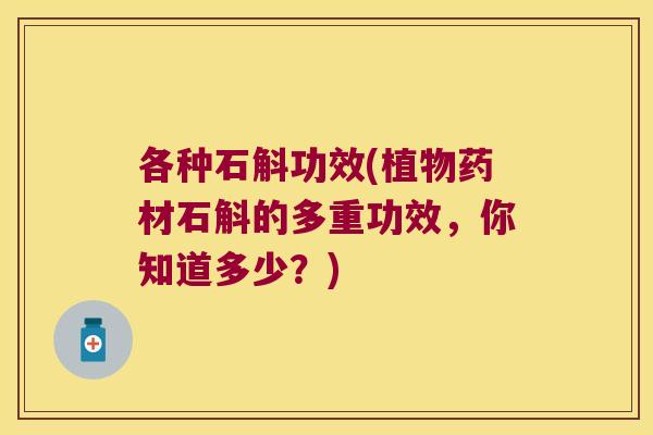 各种石斛功效(植物药材石斛的多重功效，你知道多少？)