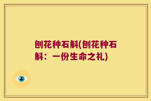 刨花种石斛(刨花种石斛：一份生命之礼)