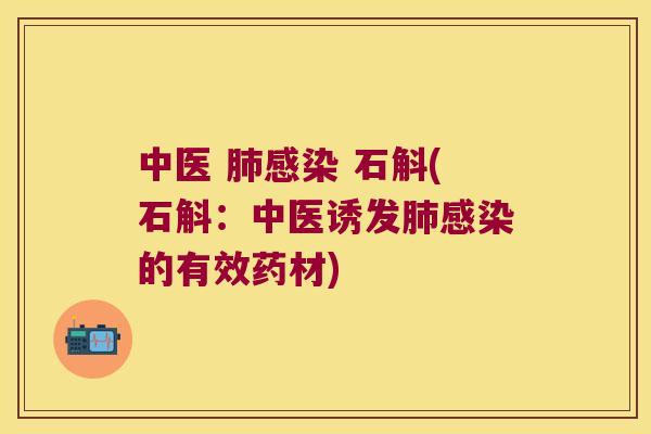 中医 肺感染 石斛(石斛：中医诱发肺感染的有效药材)