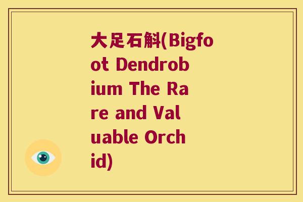 大足石斛(Bigfoot Dendrobium The Rare and Valuable Orchid)