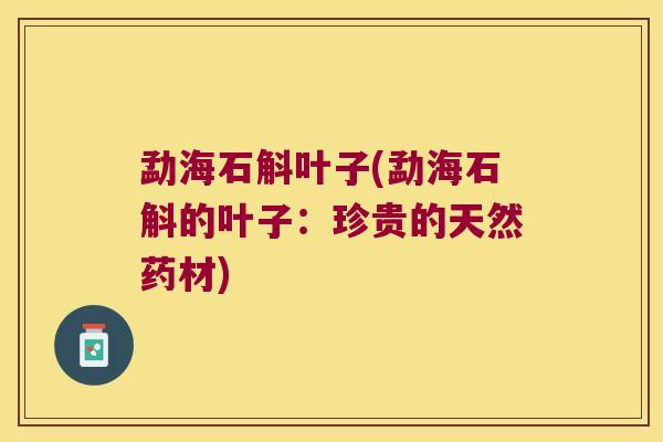 勐海石斛叶子(勐海石斛的叶子：珍贵的天然药材)