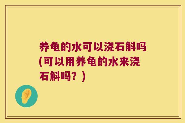 养龟的水可以浇石斛吗(可以用养龟的水来浇石斛吗？)