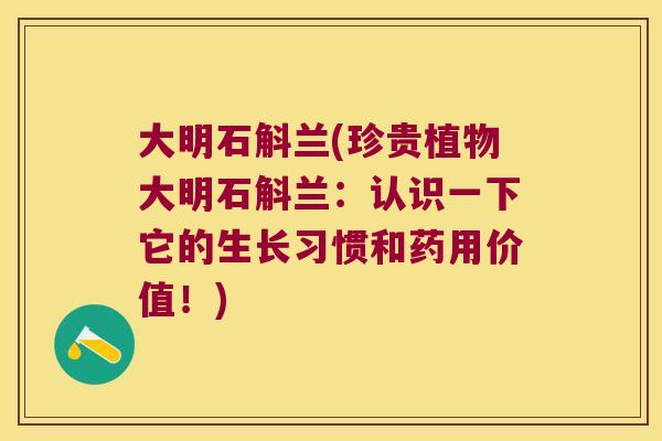 大明石斛兰(珍贵植物大明石斛兰：认识一下它的生长习惯和药用价值！)