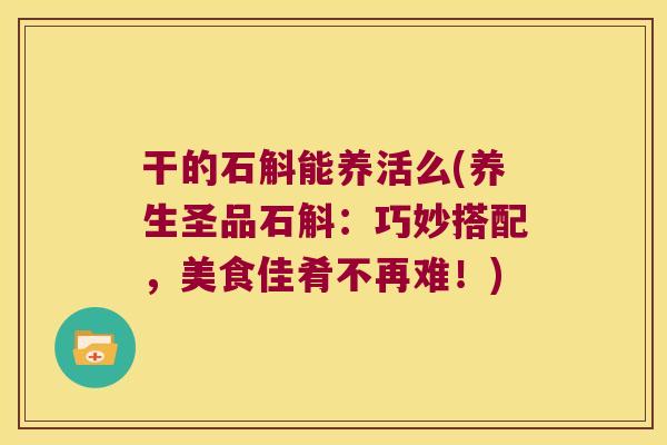 干的石斛能养活么(养生圣品石斛：巧妙搭配，美食佳肴不再难！)