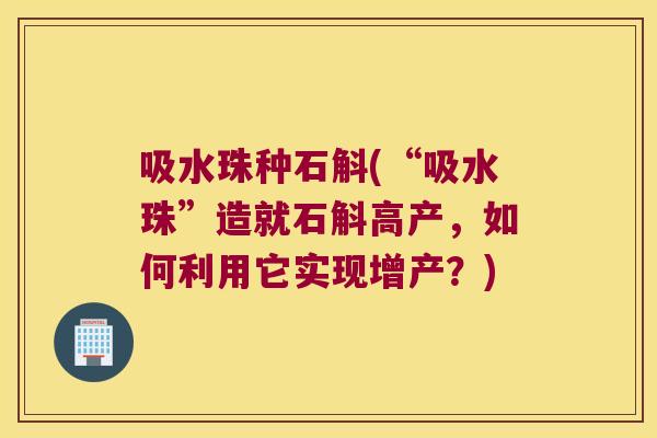 吸水珠种石斛(“吸水珠”造就石斛高产，如何利用它实现增产？)