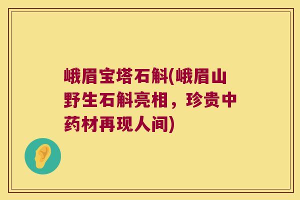 峨眉宝塔石斛(峨眉山野生石斛亮相，珍贵中药材再现人间)