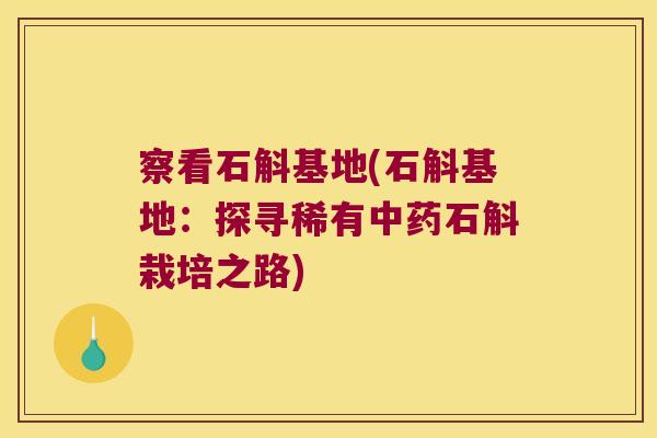 察看石斛基地(石斛基地：探寻稀有中药石斛栽培之路)
