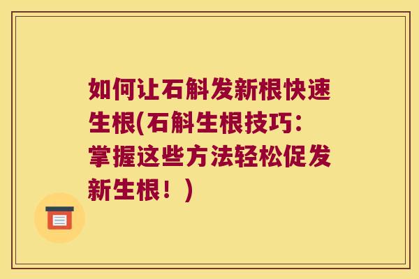 如何让石斛发新根快速生根(石斛生根技巧：掌握这些方法轻松促发新生根！)