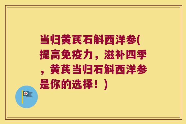 当归黄芪石斛西洋参(提高免疫力，滋补四季，黄芪当归石斛西洋参是你的选择！)