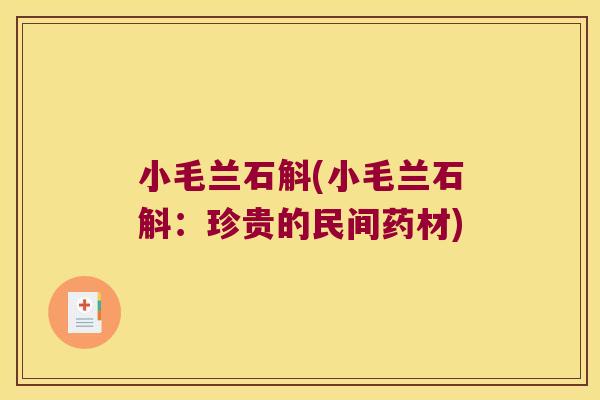 小毛兰石斛(小毛兰石斛：珍贵的民间药材)