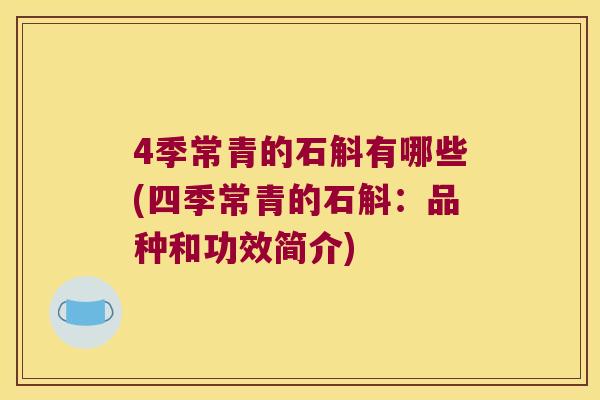 4季常青的石斛有哪些(四季常青的石斛：品种和功效简介)