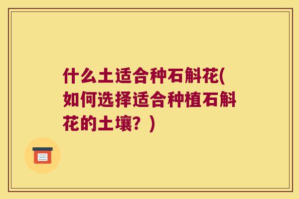 什么土适合种石斛花(如何选择适合种植石斛花的土壤？)
